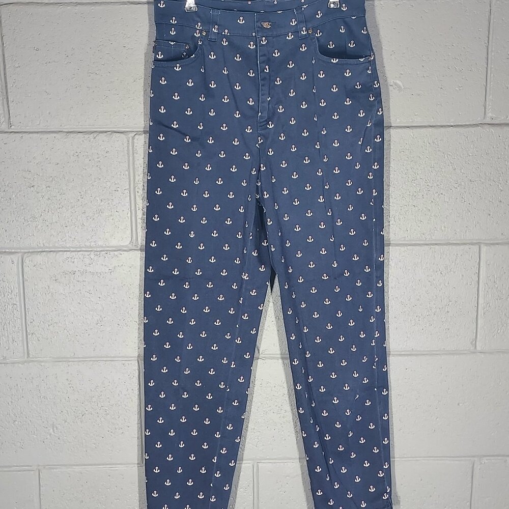 Lauren Ralph Lauren Nautical Stretch Pants - Blue w/ Anchors - Size 4